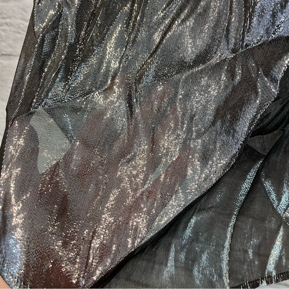 NWT - NILI LOTAN Sz Medium- Marlaina Silver Metallic Sheer Button Up Blouse - Picture 7 of 12